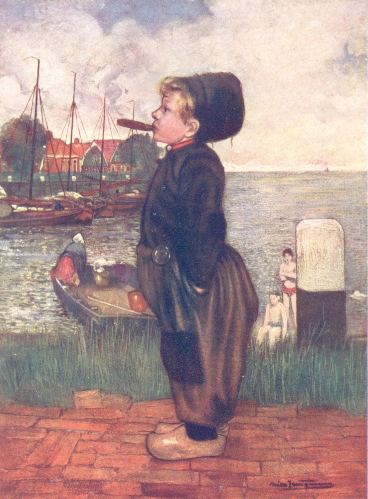 NETHERLANDS. Zeeland. A boy smoking, Volendam 1904 old antique print picture